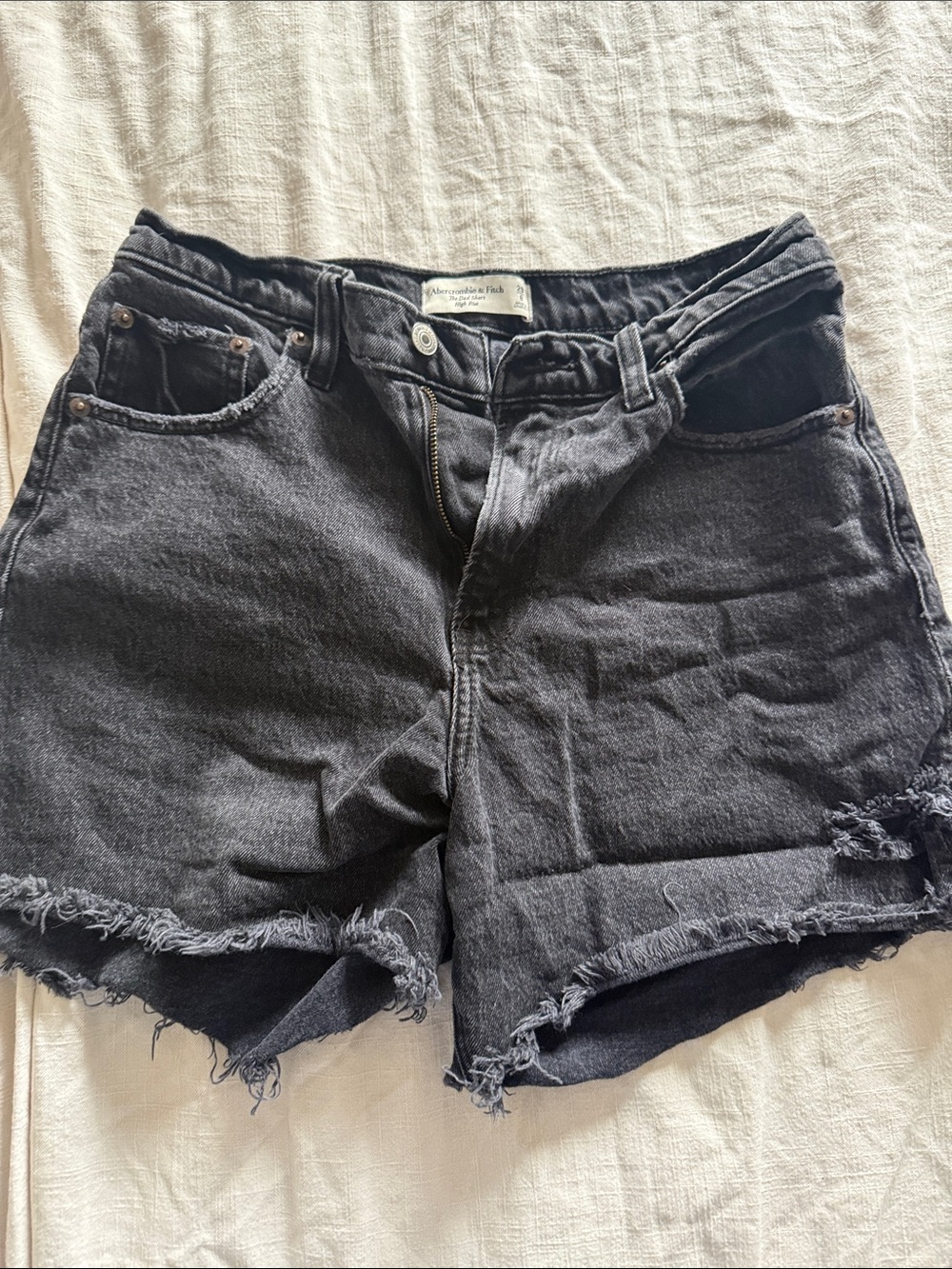 Abercrombie & Fitch Charcoal Black Frayed Denim Shorts - Picture 1 of 4